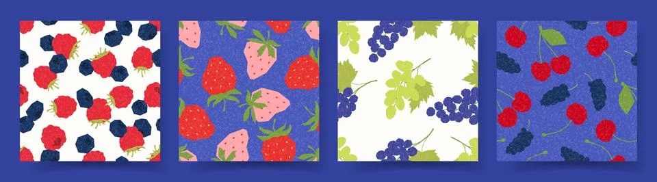 Set of seamless patterns with berries Stock Illustration