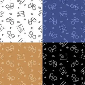 Set of seamless patterns with binoculars to observe distant objects. Ornament Illustrazione stock