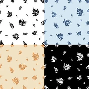 Set of seamless patterns with Black grass leaves silhouettes. Ornament for de Ilustración de archivo