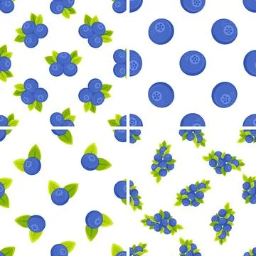 Set of seamless patterns with blueberries and leaves on white background Stock-Illustration