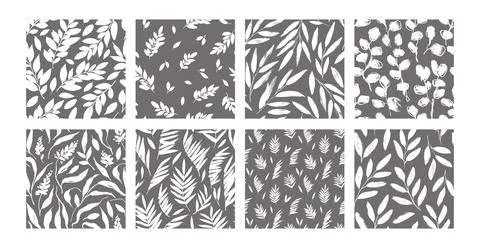 Set of seamless patterns with branches and leaves. Stock Illustration
