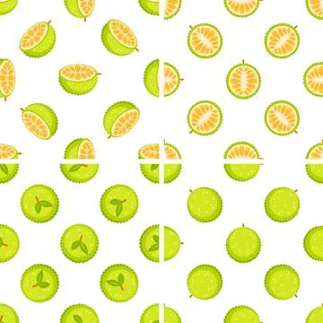 Set of seamless patterns with breadfruit showing its inside and outside Stock Illustration