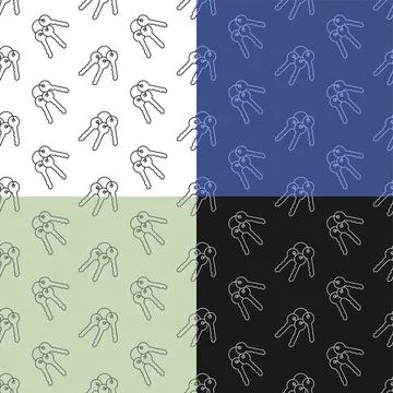 Set of seamless patterns with Bunch of keys on ring. Round handle key. Orname Illustrazione stock