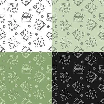 Set of seamless patterns with Bundle of dollars and coins. Saving money and u Stock Illustration