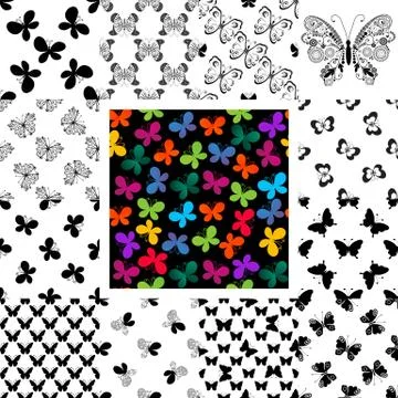 Set seamless patterns with butterflies Stock Illustration