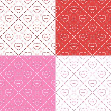 Set of seamless patterns with buttons in the shape of a heart. Stock Illustration