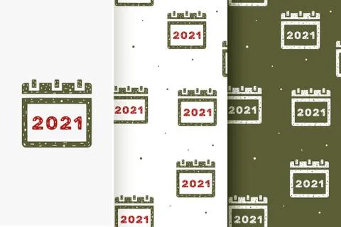 Set of seamless patterns calendar 2021 in flat style. Collection of cards wit Stock Illustration