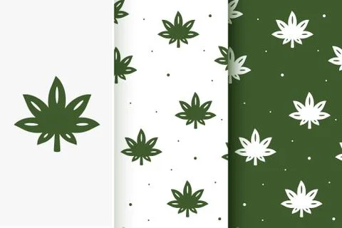 Set of seamless patterns of cannabis in flat style Stock Illustration
