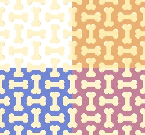 Set of seamless patterns with cartoon Bones for dog. Pet food and treats. Orn Stock Illustration