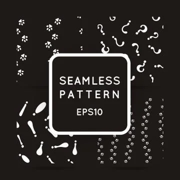 Set of seamless patterns of cat or dog footprint, letter symbols Stock Illustration