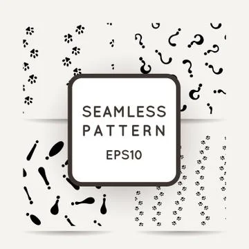 Set of seamless patterns of cat or dog footprint, letter symbols Stock Illustration