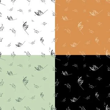 Set of seamless patterns with cereal grass leaves silhouettes. Ornament for d Ilustración de archivo
