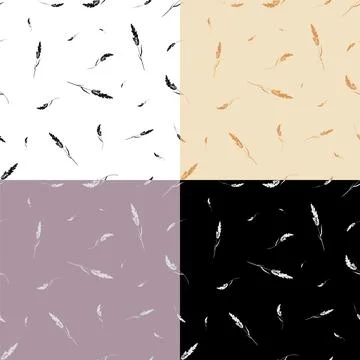 Set of seamless patterns with cereal grass leaves. Ornament for decoration an Ilustración de archivo