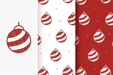 Set of seamless patterns of Christmas ball in flat style. Collection of cards Stock Illustration