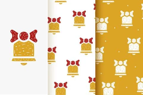  Set of seamless patterns Christmas bell in flat style. Collection of card... Stock Photos