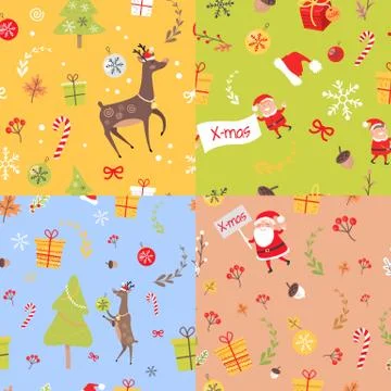 Set of Seamless Patterns with Christmas Elements Stock Illustration
