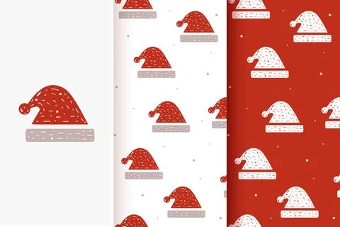  Set of seamless patterns of Christmas hat in flat style. Collection of ca... Stock Photos