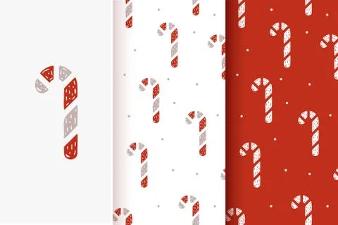 Set of seamless patterns of Christmas lollipop in flat style. Collection of c Stock Illustration
