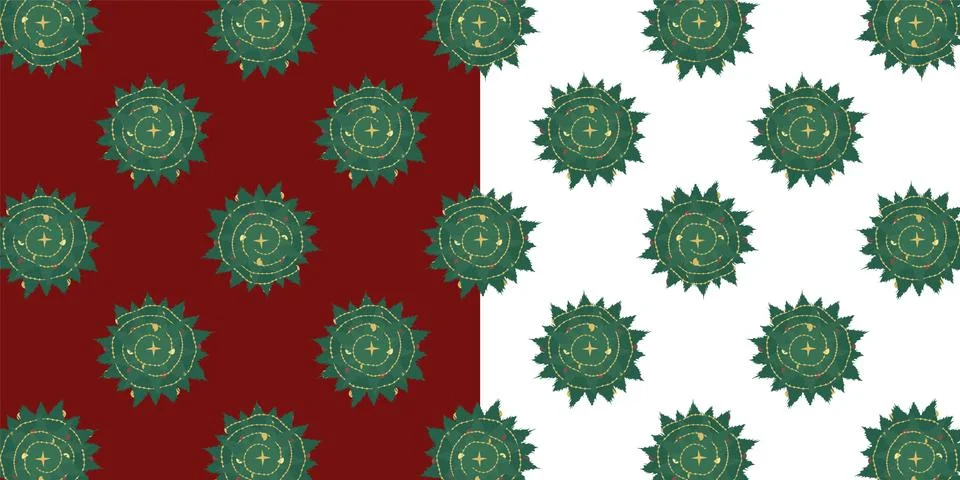 Set of seamless patterns of Christmas trees top view. Stock Illustration
