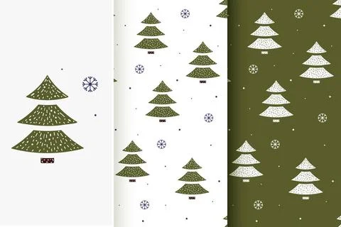  Set of seamless patterns of Christmas trees and snowflakes in flat style.... Stock Photos