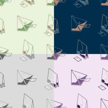 Set of seamless patterns with classic and pyramid tea bag. Festive tea party Illustrazione stock