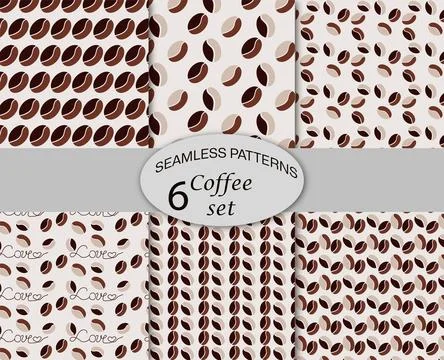 Set of seamless patterns with coffee beans and lettering.Vector illustration Stock Illustration