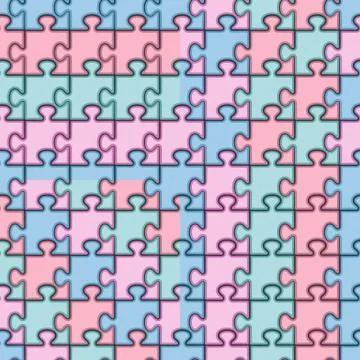 Set of seamless patterns with colored puzzles. Stock Illustration