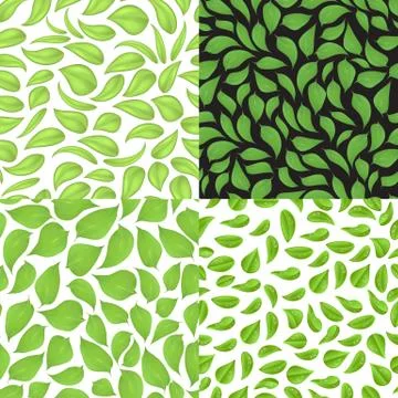 Set of seamless patterns consisting of leaves, in a different style. Stock Illustration