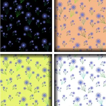 Set of seamless patterns with cornflowers. vector illustration. Stock Illustration