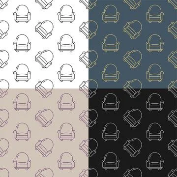 Set of seamless patterns with Cozy home chair for watching TV and relaxing at 스톡 일러스트