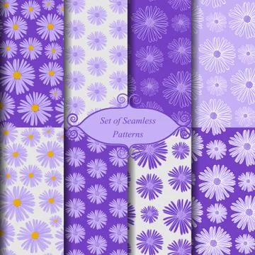 Set of seamless patterns. Daisies on different backgrounds 스톡 일러스트