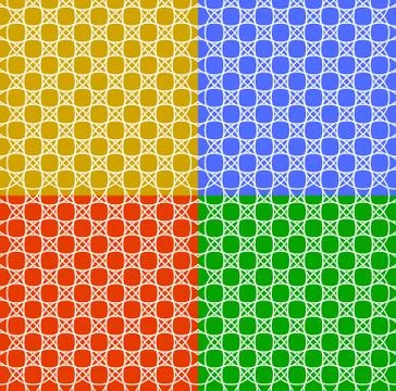 Set of seamless patterns in different colors with overlapping circle shapes. イラスト素材