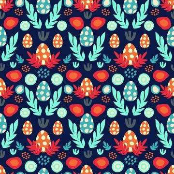 Set of seamless patterns with dinosaur eggs, footprints Stock Illustration