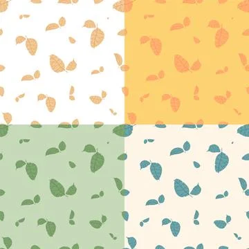 Set of seamless patterns with doodle apple tree leaves. Ornament for decorati Stock Illustration