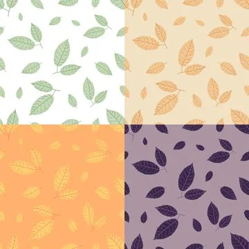 Set of seamless patterns with doodle ash tree leaves. Ornament for decoration Stock Illustration