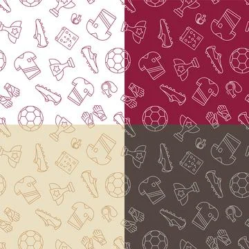 Set of seamless patterns with elements of soccer equipment. Ammunition for cl Stock Illustration