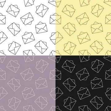 Set of seamless patterns with Festive envelope and paper inside. Greeting car Illustrazione stock