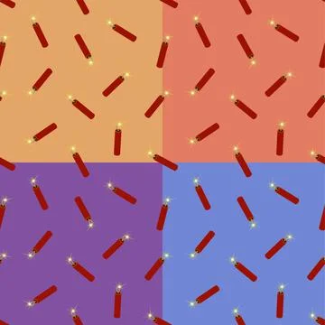 Set of seamless patterns with fireworks cylinder with burning wick. Explosive Illustrazione stock