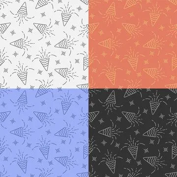 Set of seamless patterns with Fireworks sparks scatter their firecrackers. Ne Stock-Illustration