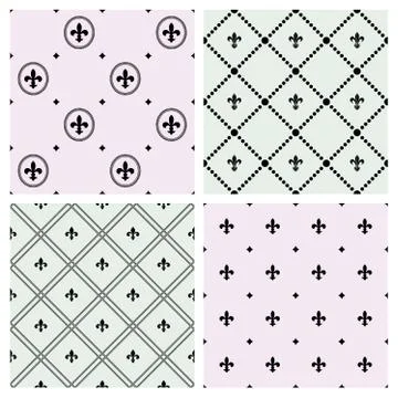 Set of seamless patterns with Fleurs-de-lis icons. Vector illustration. Ilustración de archivo