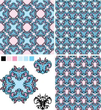 Set of seamless patterns - floral ornaments and elements Stock Illustration
