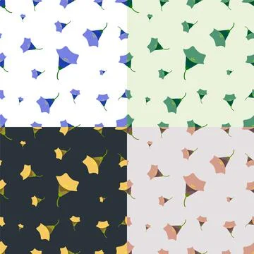 Set of seamless patterns with flower bell in cartoon style. Ornament for deco Illustrazione stock