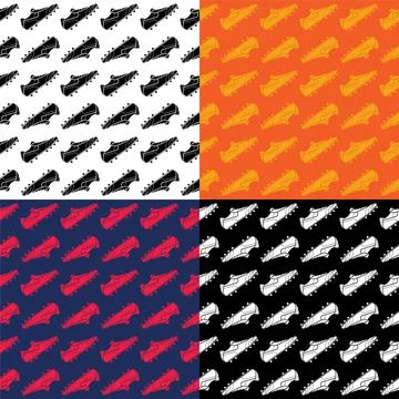 Set of seamless patterns with football boot for classic soccer, spiked sneaker Illustrazione stock