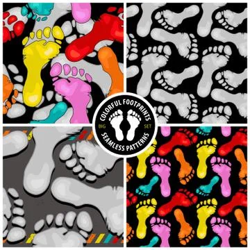 Set of seamless patterns with footprints Stock Illustration