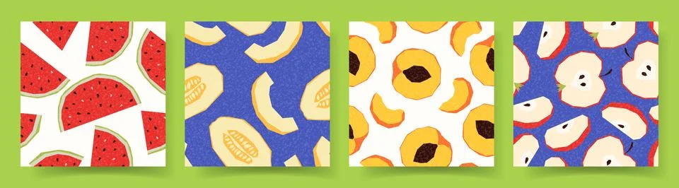 Set of seamless patterns with fruit Stock Illustration