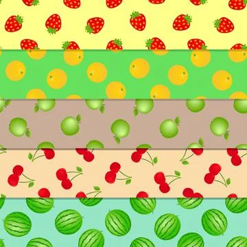 Set of seamless patterns. Fruits and berries. Illustrazione stock