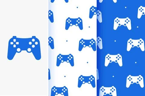 Set of seamless patterns of game joystick in flat style. Stock Illustration