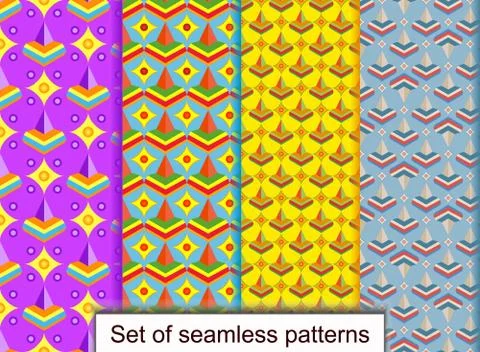 Set seamless patterns of geometric 3D shapes. Stock Illustration