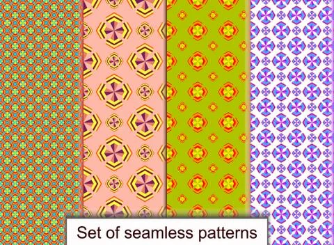 Set seamless patterns of geometric 3D shapes. Stock Illustration