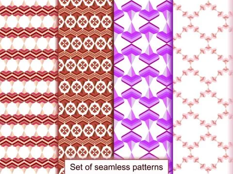 Set seamless patterns of geometric 3D shapes. Stock Illustration